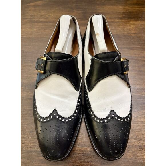 Magnanni Monk Strap Leather Black White Spectator Dress Shoes Buckle US 8 /EU 41 main image 6